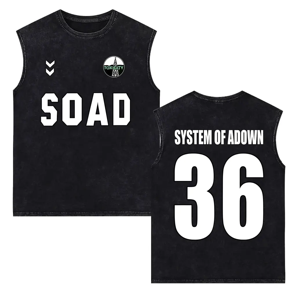 System of A Down Toxicity Vintage Washed Tank Tops Men's Clothing Rock Oversized Sleeveless Vest T Shirts Football Streetwear