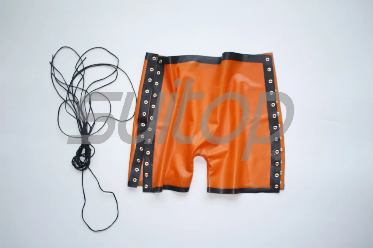 Suitop اللاتكس undershort مثير السراويل الملاكم اللاتكس الساخنة بأربطة للرجال