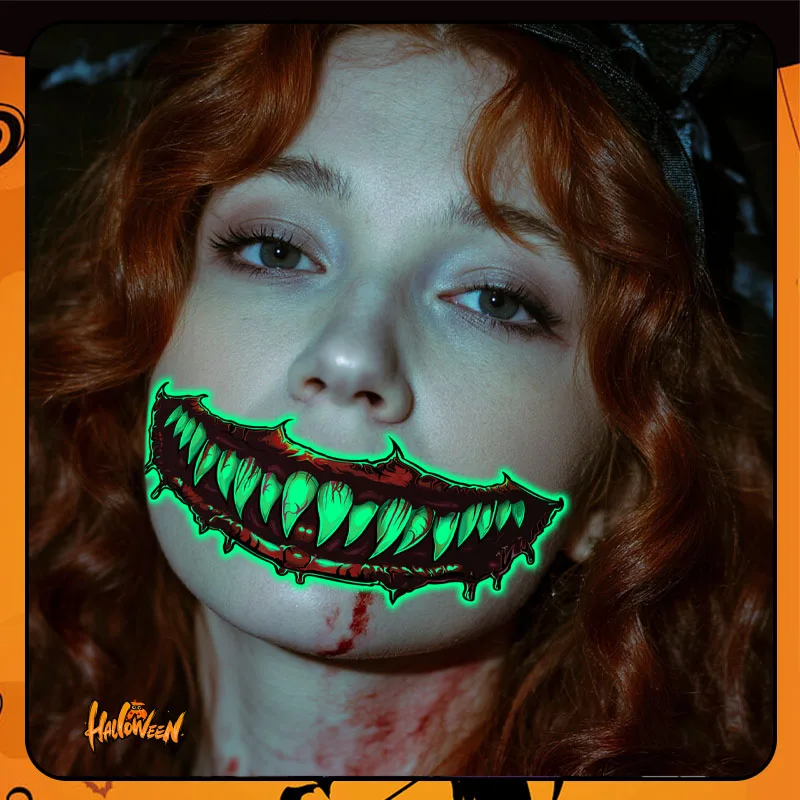 Glow-in-the-Dark Waterproof Temporary Tattoo Sticker, Halloween Horror Mouth, For Parties and Halloween Role-playing, For Face.