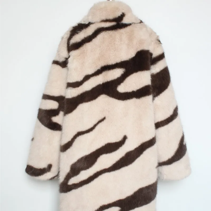 الشتاء رشاقته الدافئة السترات معاطف 2025 الرجعية رجل الفراء رقيق معاطف طويلة سترة ملابس خارجية فو الفراء زيبرا مخطط فضفاض سترة القمم