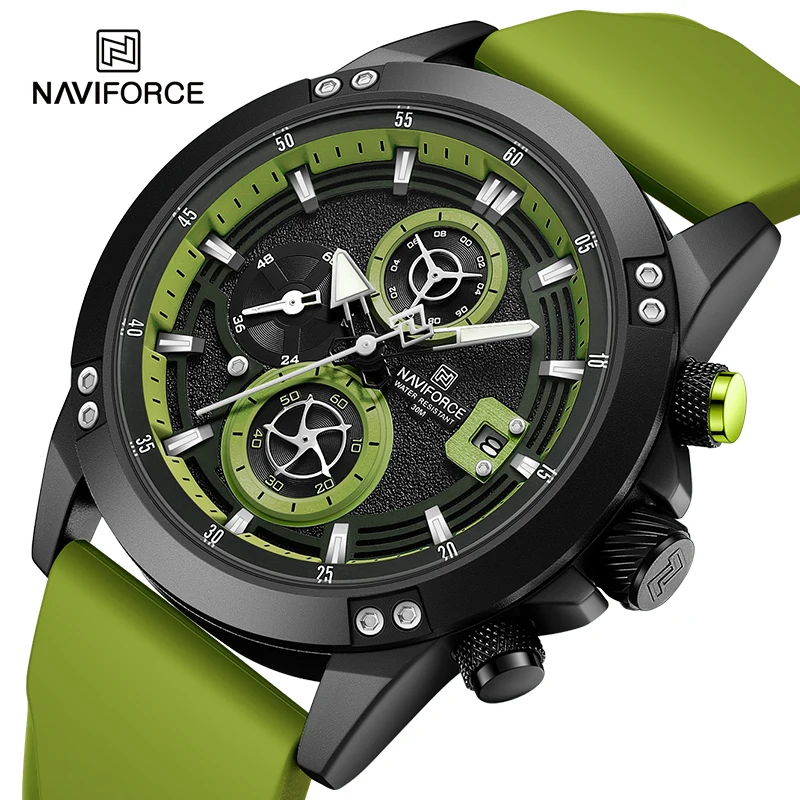 

NAVIFORCE Brand Men's Waterproof Silicone Casual Watch Trend Quartz Man Chronograph Wristwatches with Date Display Window NF8033