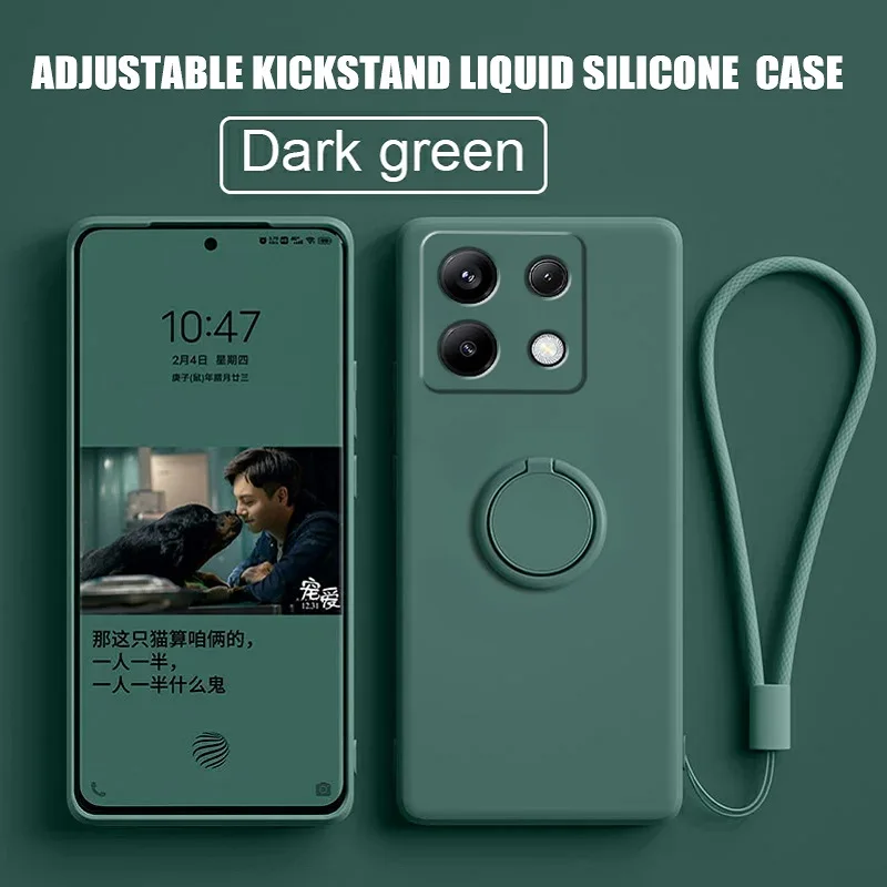 Soft Liquid Silicone Case for Xiaomi Redmi Note 13 Pro 5g Ring Holder Phone Shell Redmi Note13 Pro Poco X6 Cover Protect Fundas