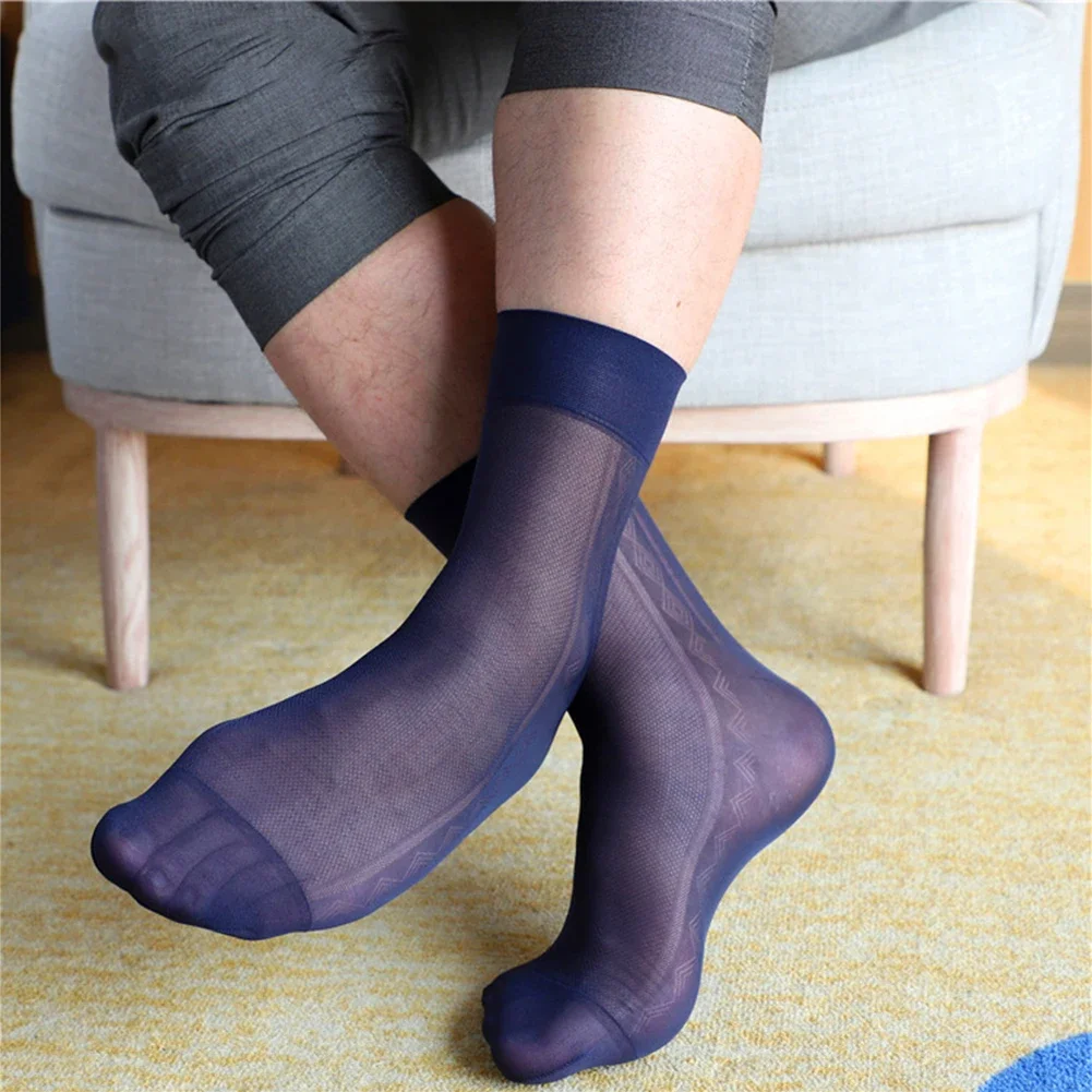 Mens Thin Sheer Silk Evening Transparent Dress Business Thin Breathable Socks