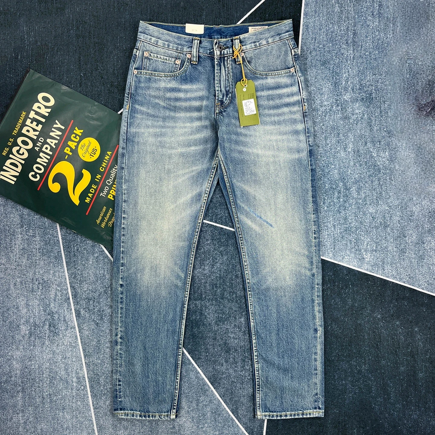 Red ear denim jeans men's small straight slim fit American retro Ami khaki trendy trousers
