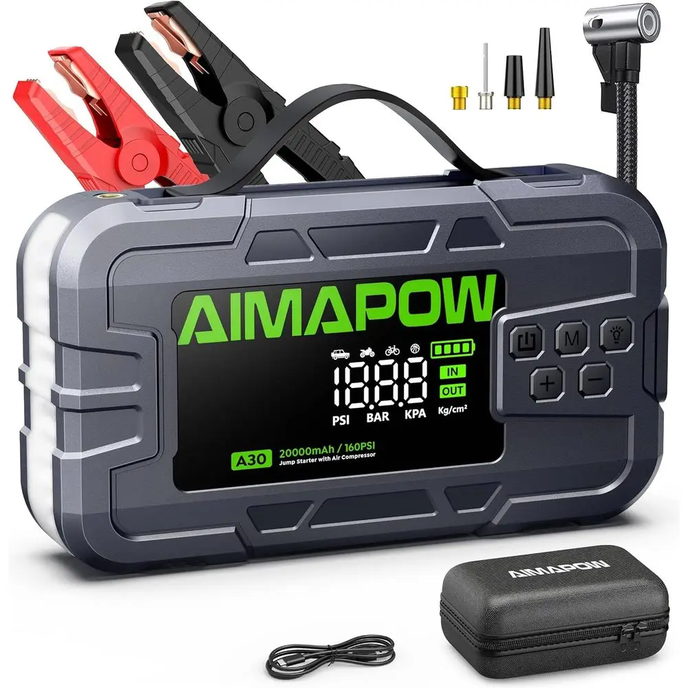 

6000A 160PSI Air Compressor Jump Starter, Portable 12V Car Jump Box with Iator, Quick Charge & 270° LED Light