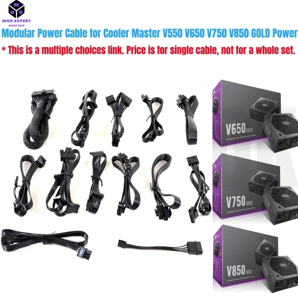 Modular Power Cable for Cooler Master V850, V750, V650, V550 GOLD Power, PCIe 8Pin 6+2, CPU 4+4, SATA, Molex IDE 4Pin, ATX 24Pin