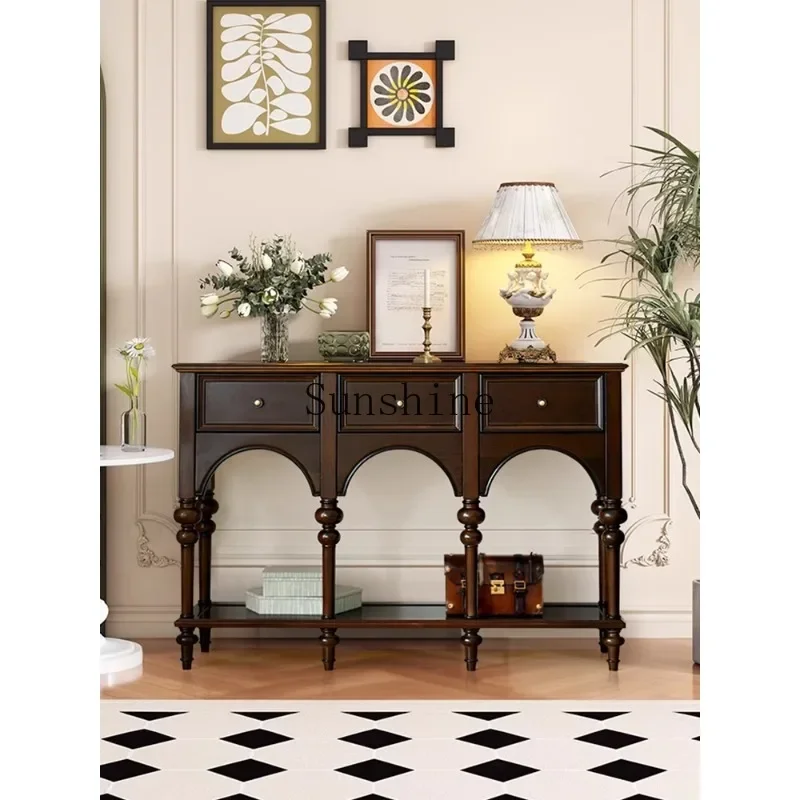 

American solid wood entrance cabinet simple against the wall French retro entrance table