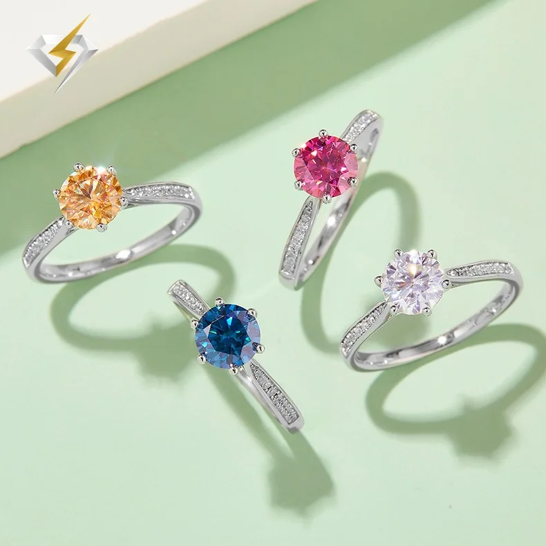 Luxury 18K Solid Platinum PT950 certifid single row micro-set six-claw moissanite ring women's one carat live diamond ring