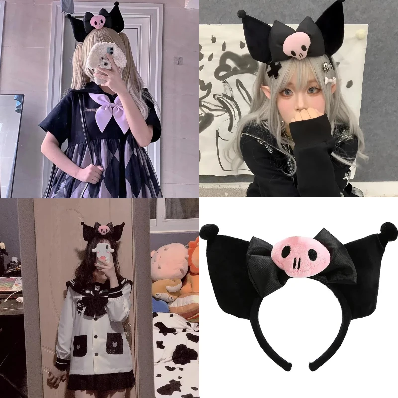 

MINISO Kuromi Cute Hairpin Headband Plush Ears Kawaii Headwear Cosplay Accessories Lovely JK Decorations for Women Girls
