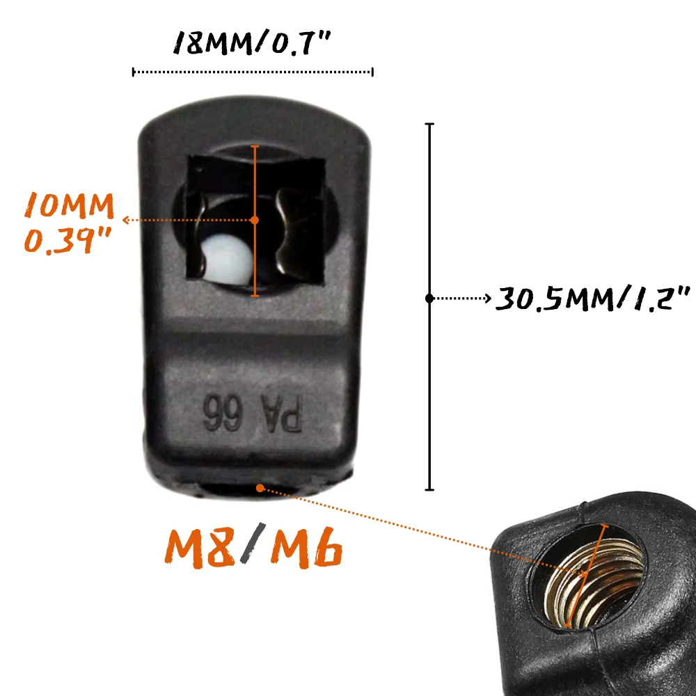 M6/M8 Female Thread 10mm Gas Spring Strut Lift Support Ball Stud Socket Joint Bearing End Fitting Connectors Replacement Qty(4)