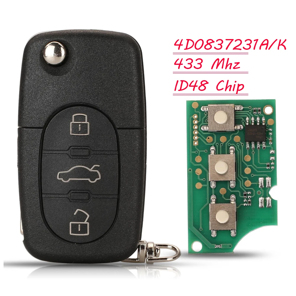 jingyuqin New 4D0837231A/4D0837231K 433Mhz ID48Chip For AUDI A3 A4 A6 A8 3 Button Car Remote Key C Old Models