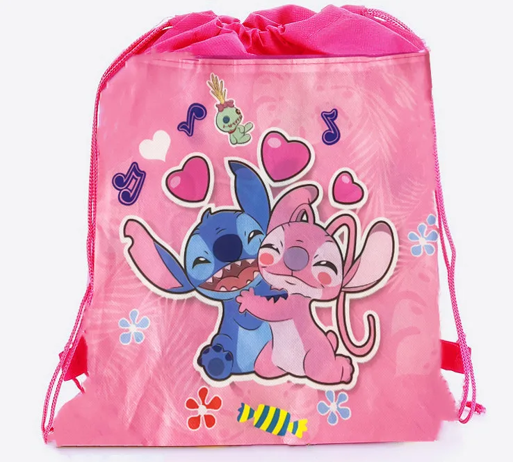 Disney-mochila de Anime Lilo & Stitch, bolsa con cordón, decoraciones para fiesta de cumpleaños de niños, suministros para Baby Shower, regalos