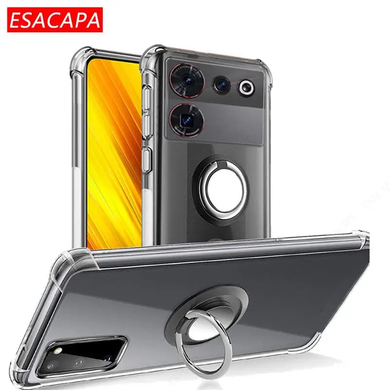 Magnetic Ring Stand Holder Case For ZTE Nubia Z60 Ultra Transparent Soft TPU Shockproof Cover For ZTE Nubia Z50S Pro Z50 Ultra