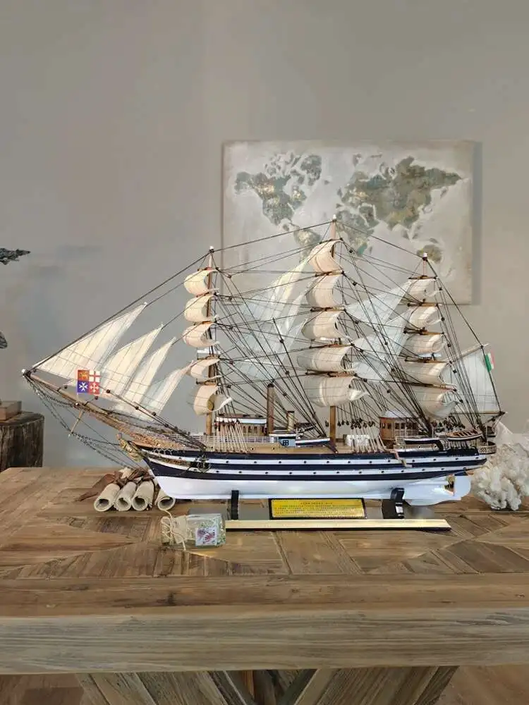 Smooth sailing, wooden sailboat model decoration, large simulation, solid wood boat, finished craft, ship opening, housewarming
