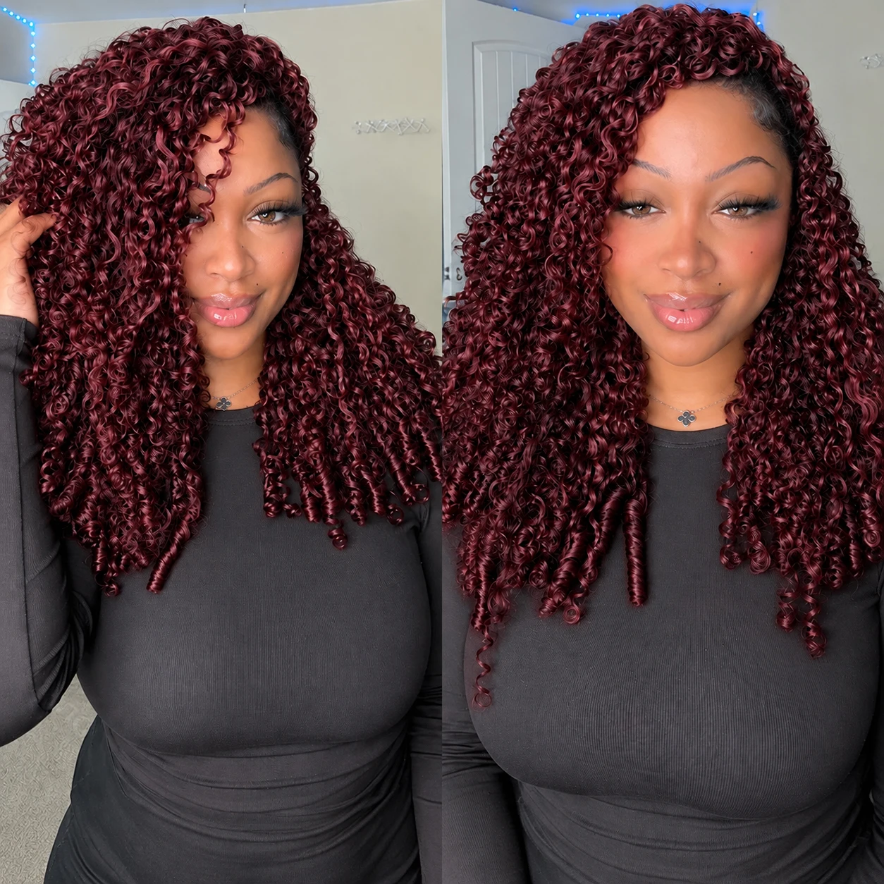 99J Burgundy Human Hair Crochet Extensions Pre-Separated Burmese Curly Boho Braiding Hair Miracle Knots Feather Finish for Women
