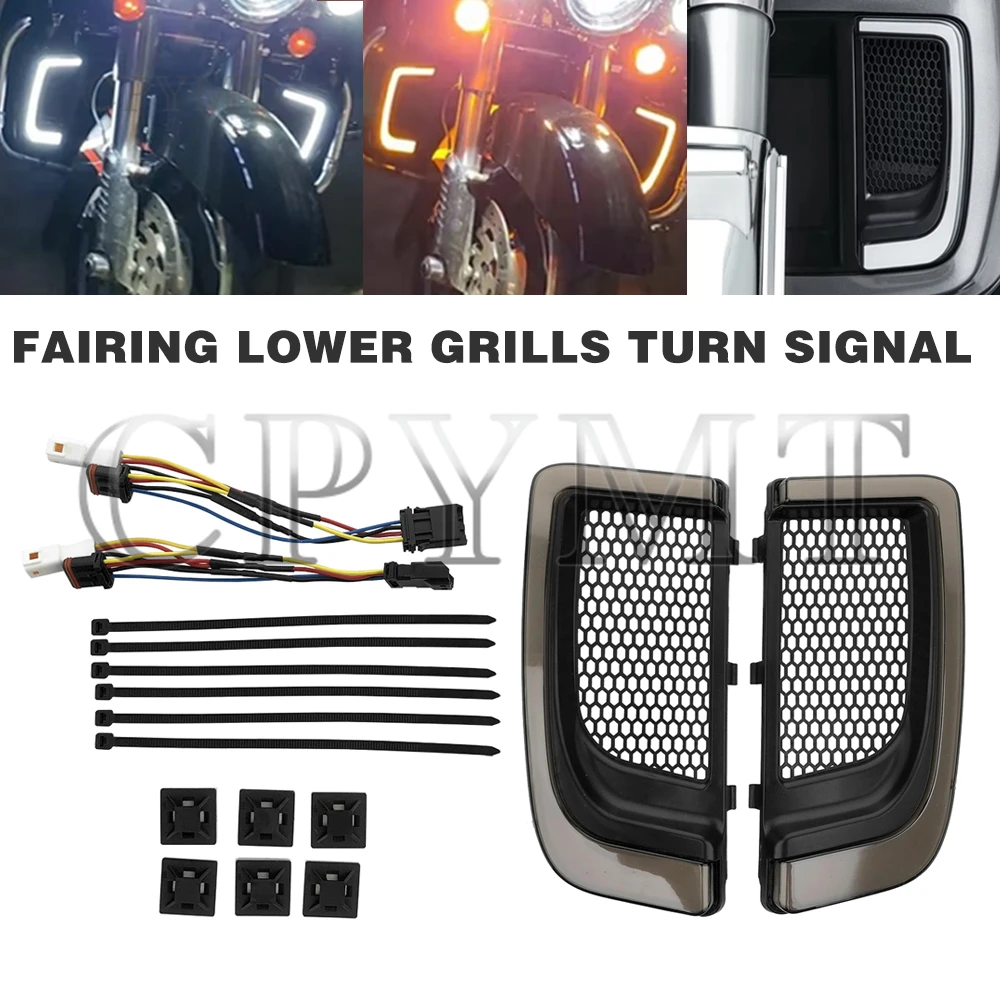 

Motorcycle Smoke LED Turn Signal Light Fairing Lower Grills fit For Harley Touring Electra Glide Ultra Limited FLHTKSE CVO