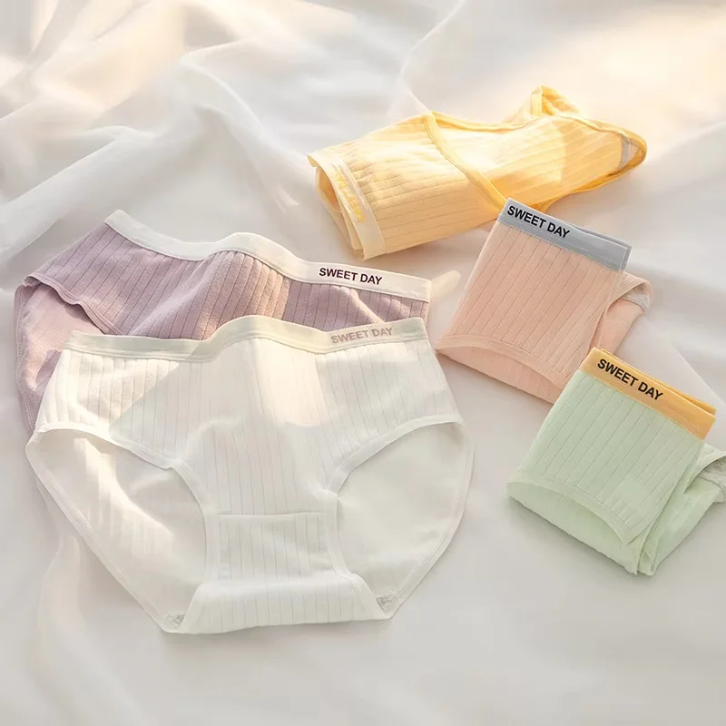 1-Pack Women's Ribbed Cotton Panties Breathable Soft Daily Underwear Low Rise Briefs Solid Color 7 Colors Lingerie Size M-XL