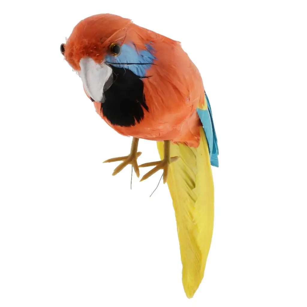 Handmade Feathered Parrot Animal Figure Model Creative Toy Decorative Statue for Home Garden Photography Props and Centerpiece