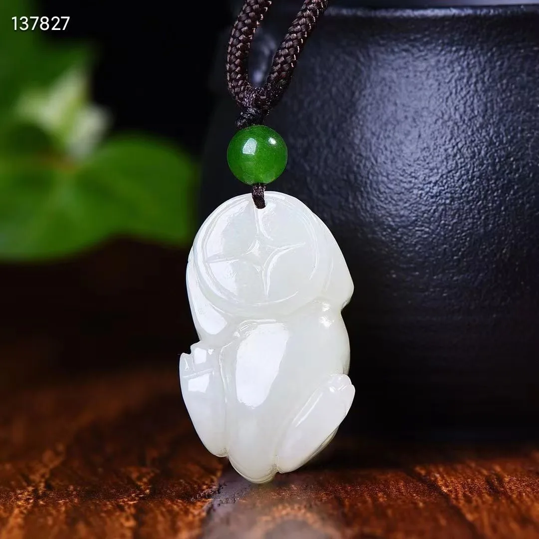 Natural 100% real white hetian jade carve pig gold coins jade pendant Attracting Wealth necklace jewellery for men women gifts