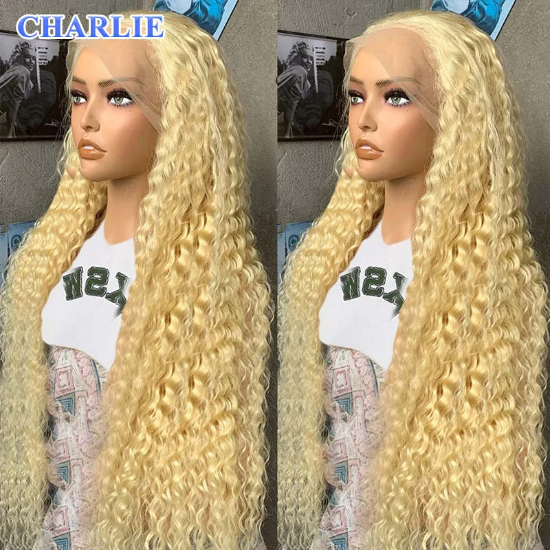 Blonde 613 Colored HD Synthetic Wig Lace Frontal Wig Deep Wave 13x4 Lace Front Curly Wigs Water Wave Wigs For Women Daily Party