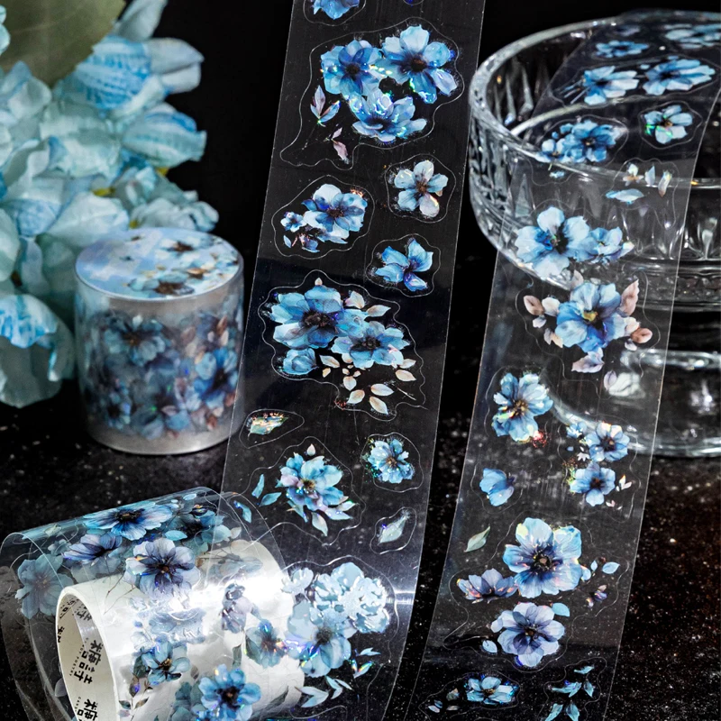 Mr Paper 3rolls Flower Series Ice Crystal PET White Ink Tape Handbook DIY Collage Photo Frame Journal Notebook Phone Case Card