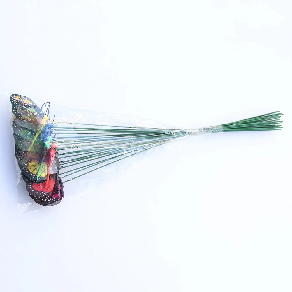 24Pcs PVC Simulation Butterfly Dragonfly Stakes Waterproof Garden Lawn Patio Decoration Artificial Plant Stake Display