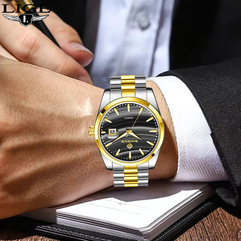 

LIGE BANGWEI лучший бренд класса люкс мужские часы модные повседневные деловые водонепроницаемые классические светящиеся кварцевые часы с автоматической датой для мужчин + коробка