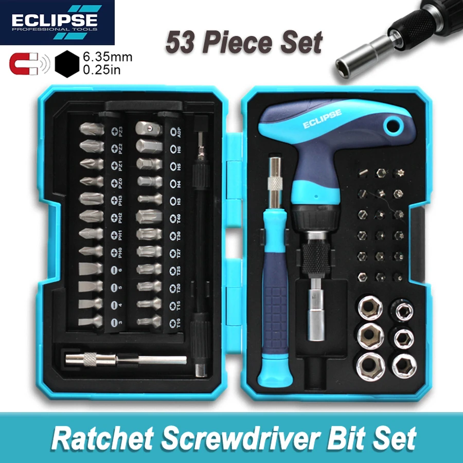 ECLIPSE 53 in 1 Mini Ratchet Screwdriver Bit Set with Storage Case for Home, Garage, Office, Apartment, Car, ETGRS53PS