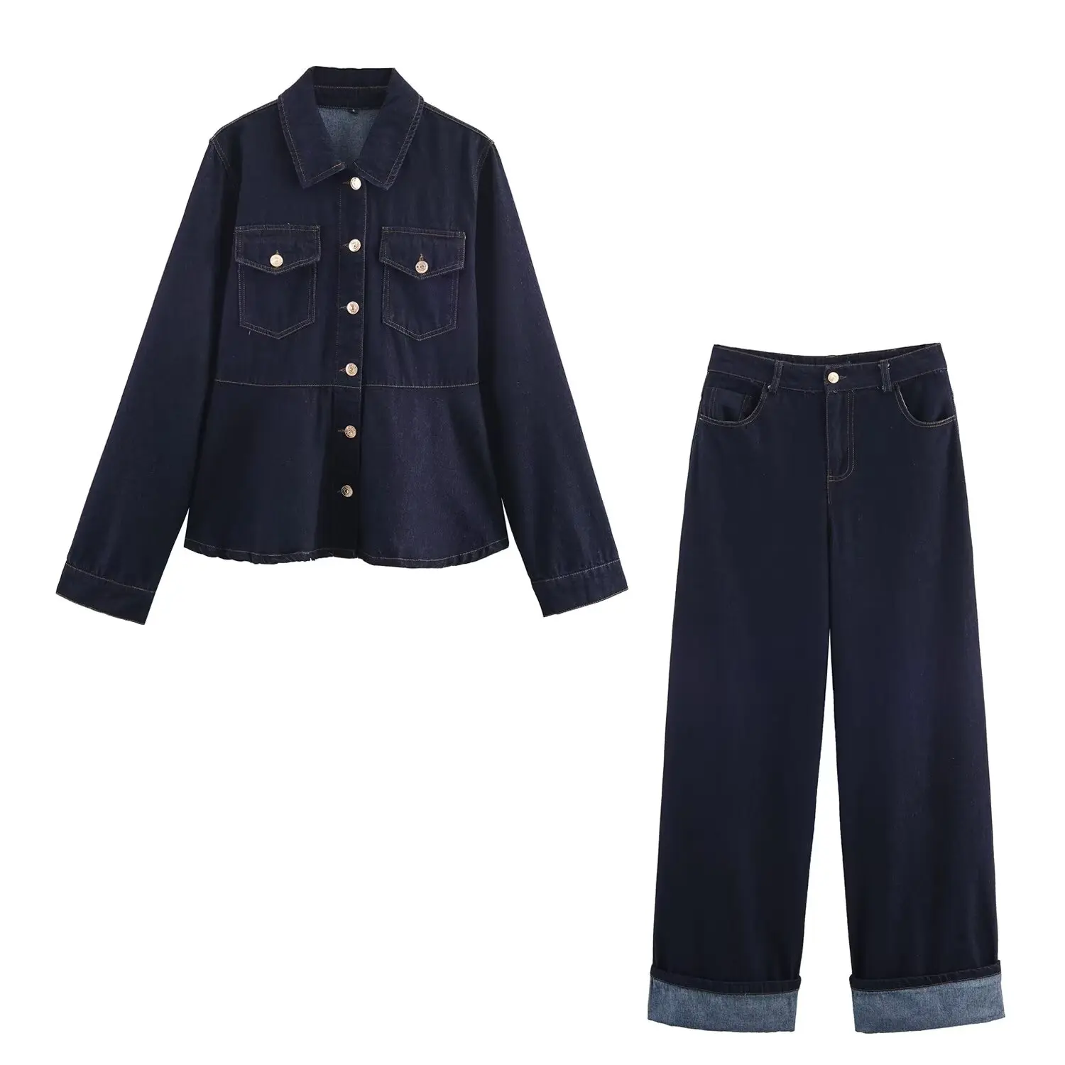 KASLEAD Neue Damen Faion Simple Jaet Oberbekleidung Lange Hosen Zweiteiliges Set Ele Herbstkollektion Erwachsenengröße