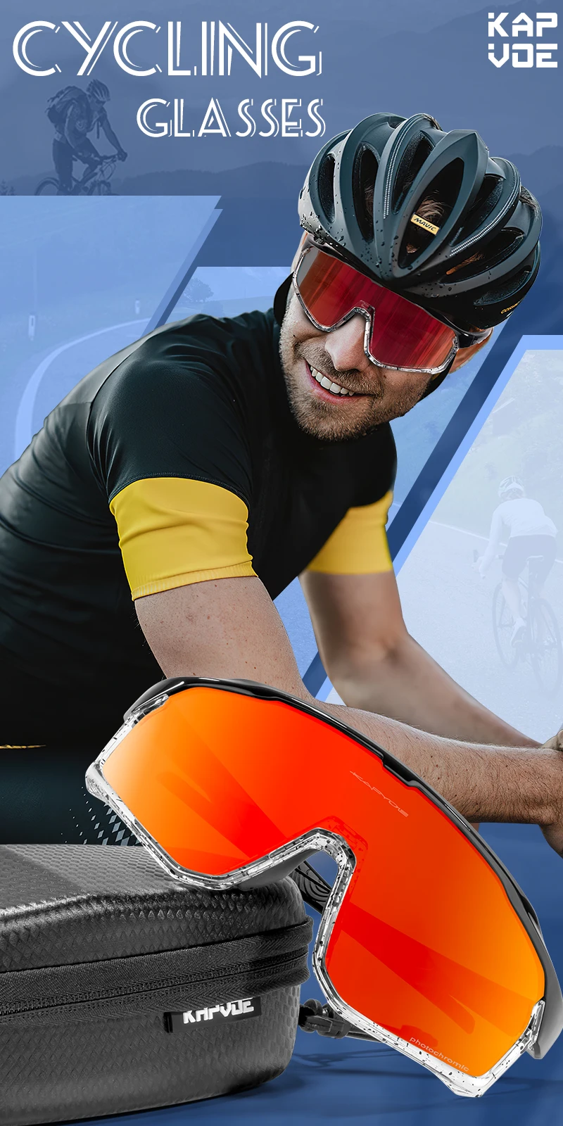 Kapvoe photo chrome Fahrrad brille für Männer mtb Sonnenbrille Mountainbike Fahrrad brillen Frauen Sport brille Road Speed Skating – Detail 1