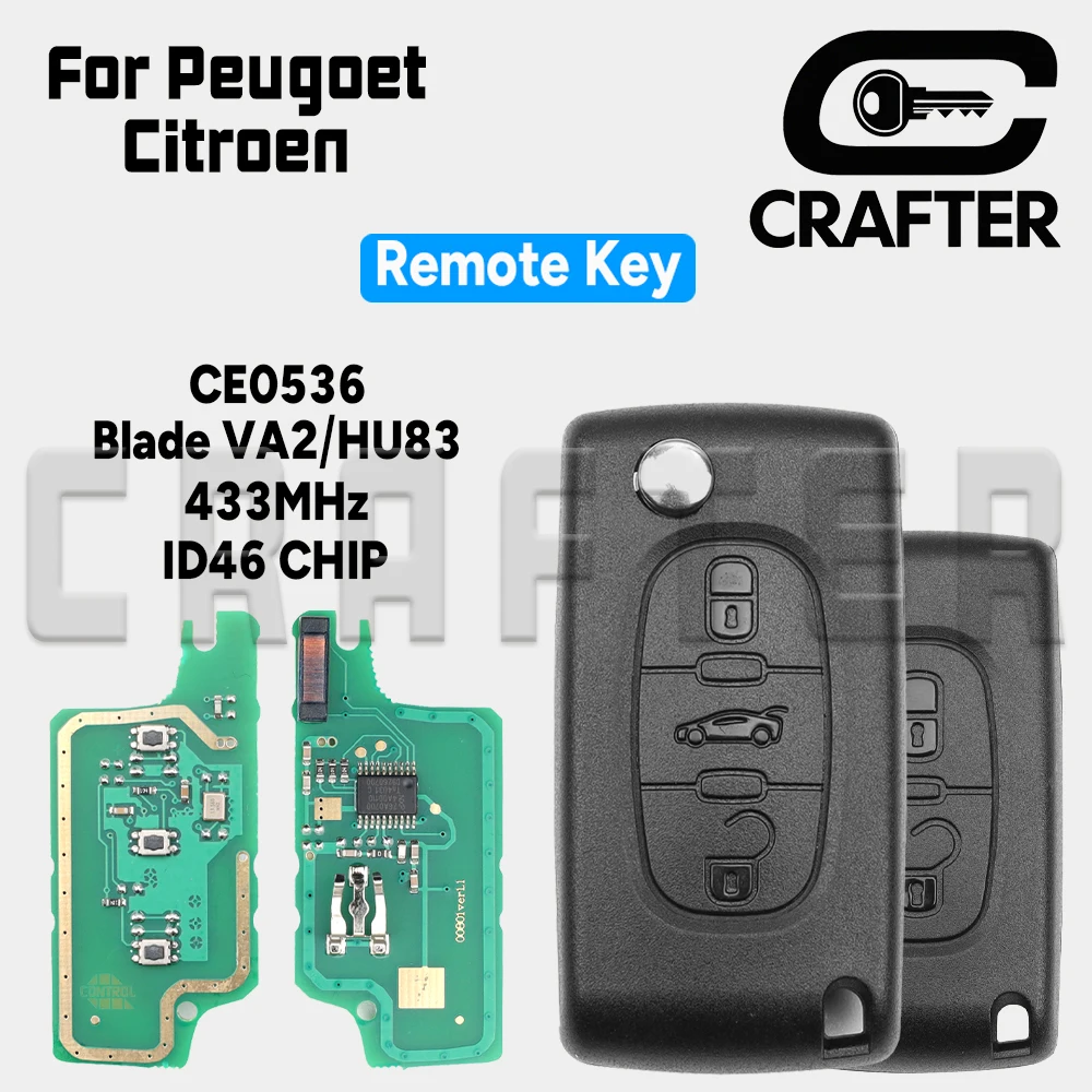 

Ключ Crafters CE0536 ID46 PCF7961 433 МГц ASK/FSK Blade HU83/VA2 Складной дистанционный ключ от автомобиля для Citroen C2 C3 C4 Peugoet 207 307