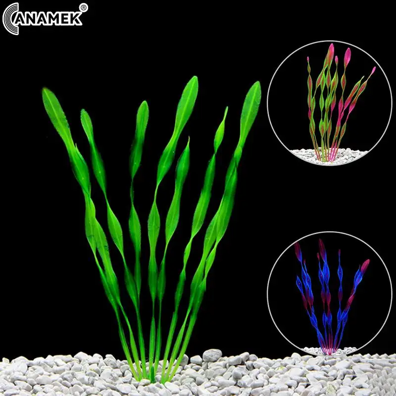 Akvaryum için 11.8 inç yapay deniz yosunu su bitkileri plastik balık tankı bitki su çim görüntüleme süslemeleri mor yeşil renk