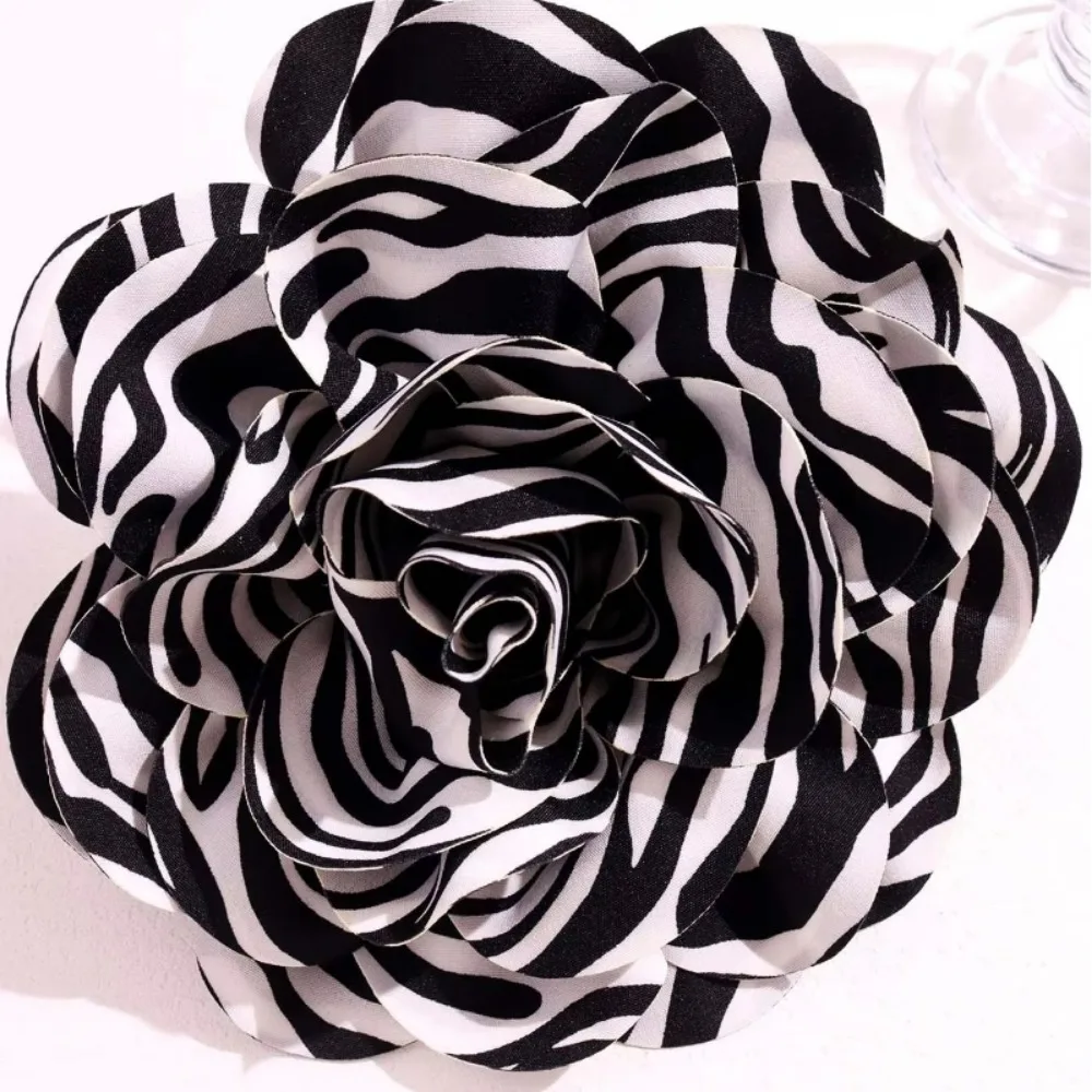 19cm Fabric Flowers Brooch Large Colorful Stripes French Satin Brooch Handmade Flowers Zebra Pattern Pin Brooch