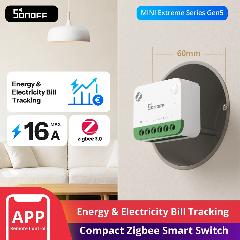SONOFF MINI-ZB1GSP MINI ONE PM Interrupteur intelligent Zigbee Détection de charge intelligente Zigbee 3.0 Surveillance de la consommation Optimisation des tarifs de facturation