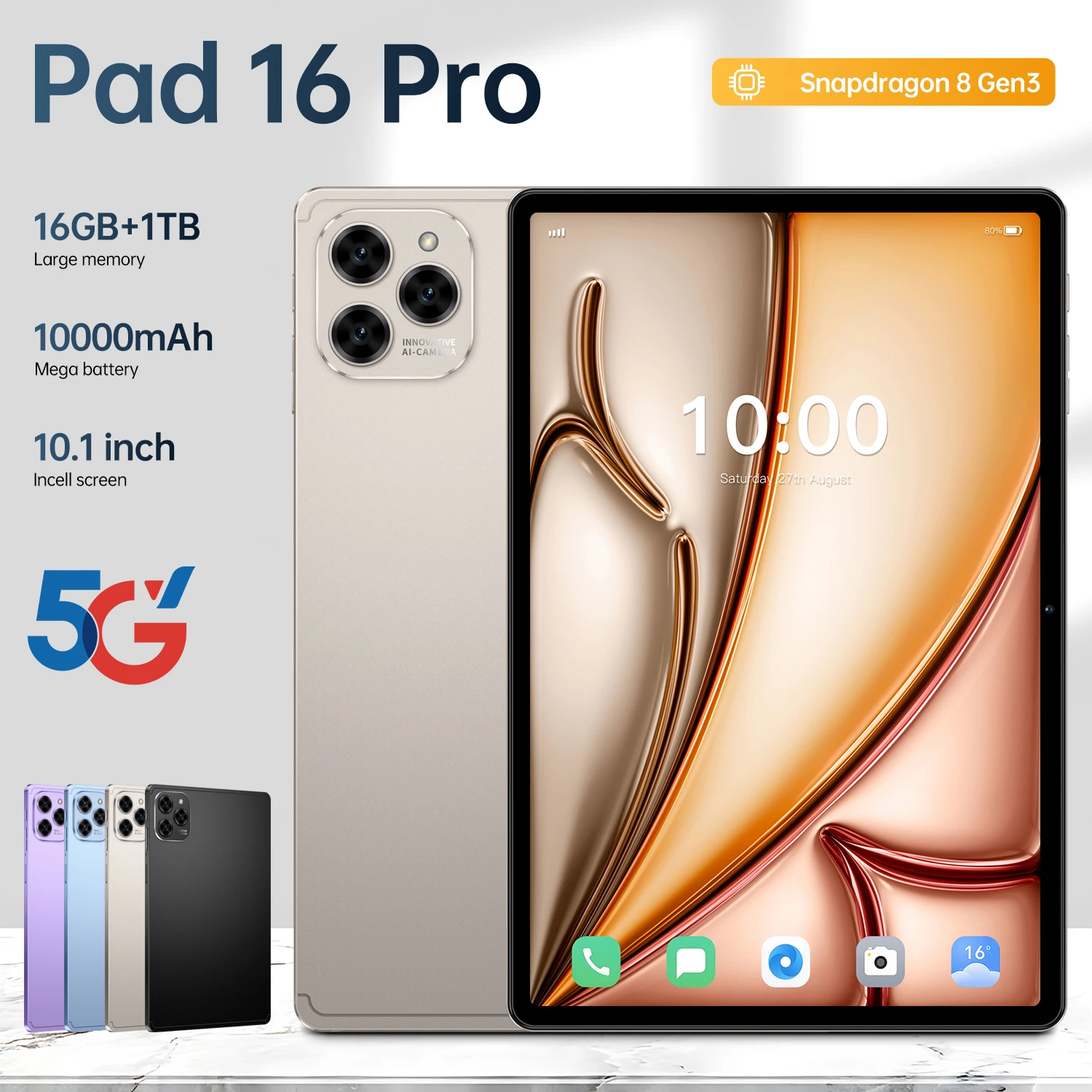 

2026 NEW HOT Pad 16 Pro Snapdragon 8 Gen3 Android 15 10.1" 16GB 1TB 5G 10000mAh 32MP Tablet
