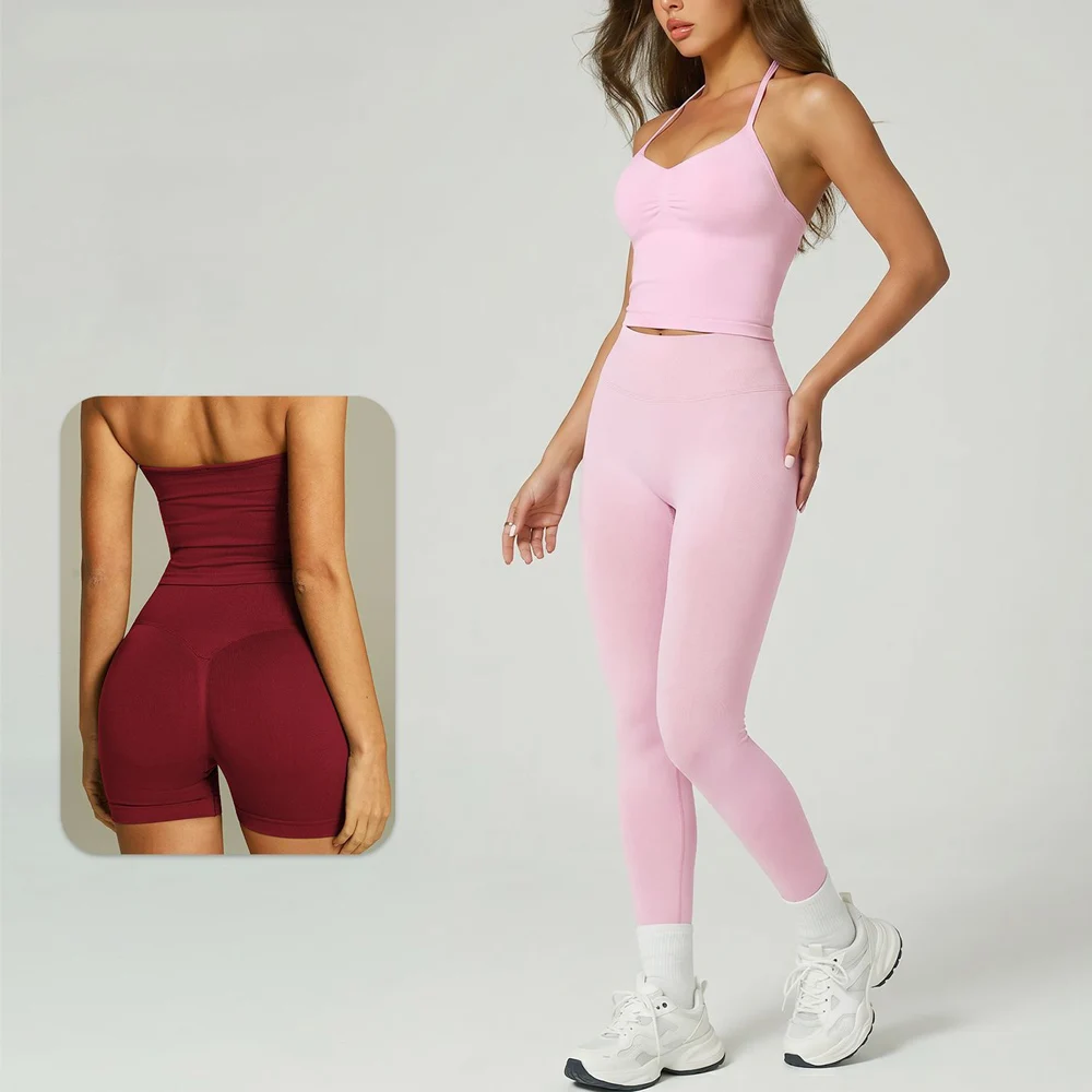 Yoga Sets Women Gym Clothes Longline Strappy Gym Top Yoga Pants Sports Sets 2 Piece Set Workout Suit Fitness Sportswear Running