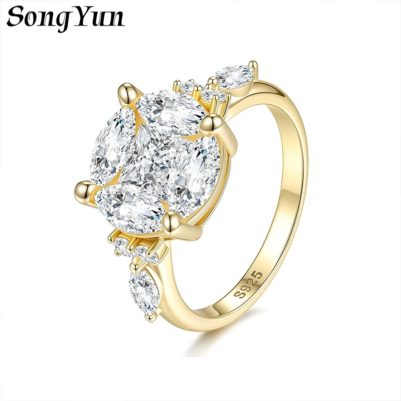 Anillo de Plata de Ley 925 con Moissanita Color D VVS de SongYun Jewelry, Anillos de Plata de Ley 925 de Alta Calidad con Diamantes