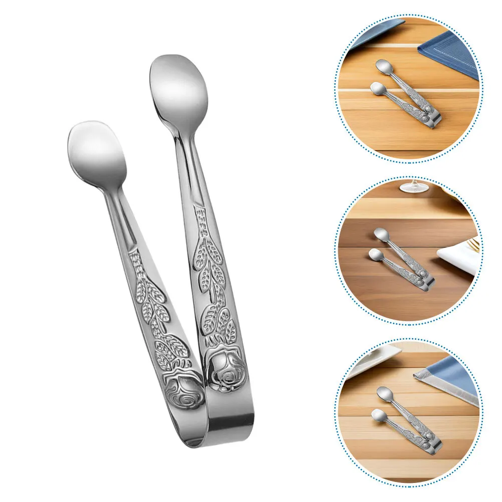 

8Pcs Rose Flower Embossed Stainless Steel Mini Serving Tongs Small Ice Sugar Cube Clamp Tea Coffee Party Appetizers Dessert Cake
