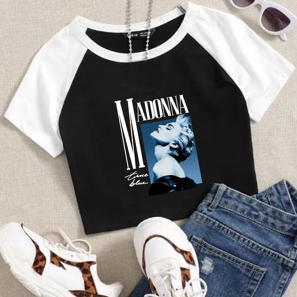 

2024 The Celebration Tour Madonna Crop Tops T-Shirt Girls Super-short Music Fans Gift O-Neck Short Sleeves Fashion Regular