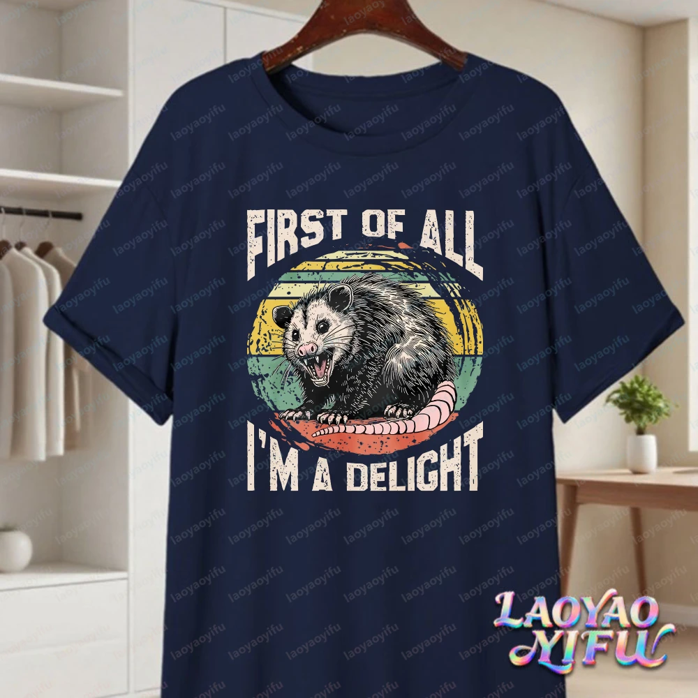 First of All I’m A Delight Opossum Best Seller Fun Gift Black Men Women TShirt Novelty Pattern Print modal Tees Streetwear Tops