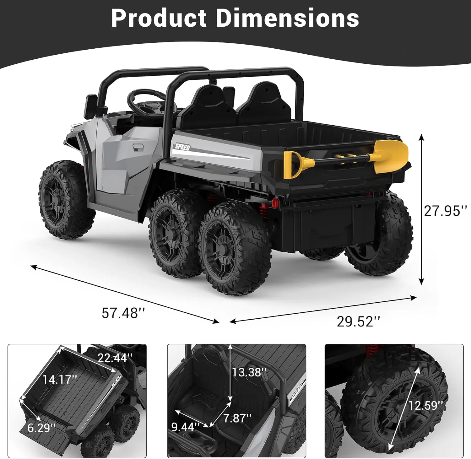24V 4WD Electric Ride On Dump Truck with Remote Control 2-Seater Kids Ride On Car Music Player & LED Lights Birthday Gift