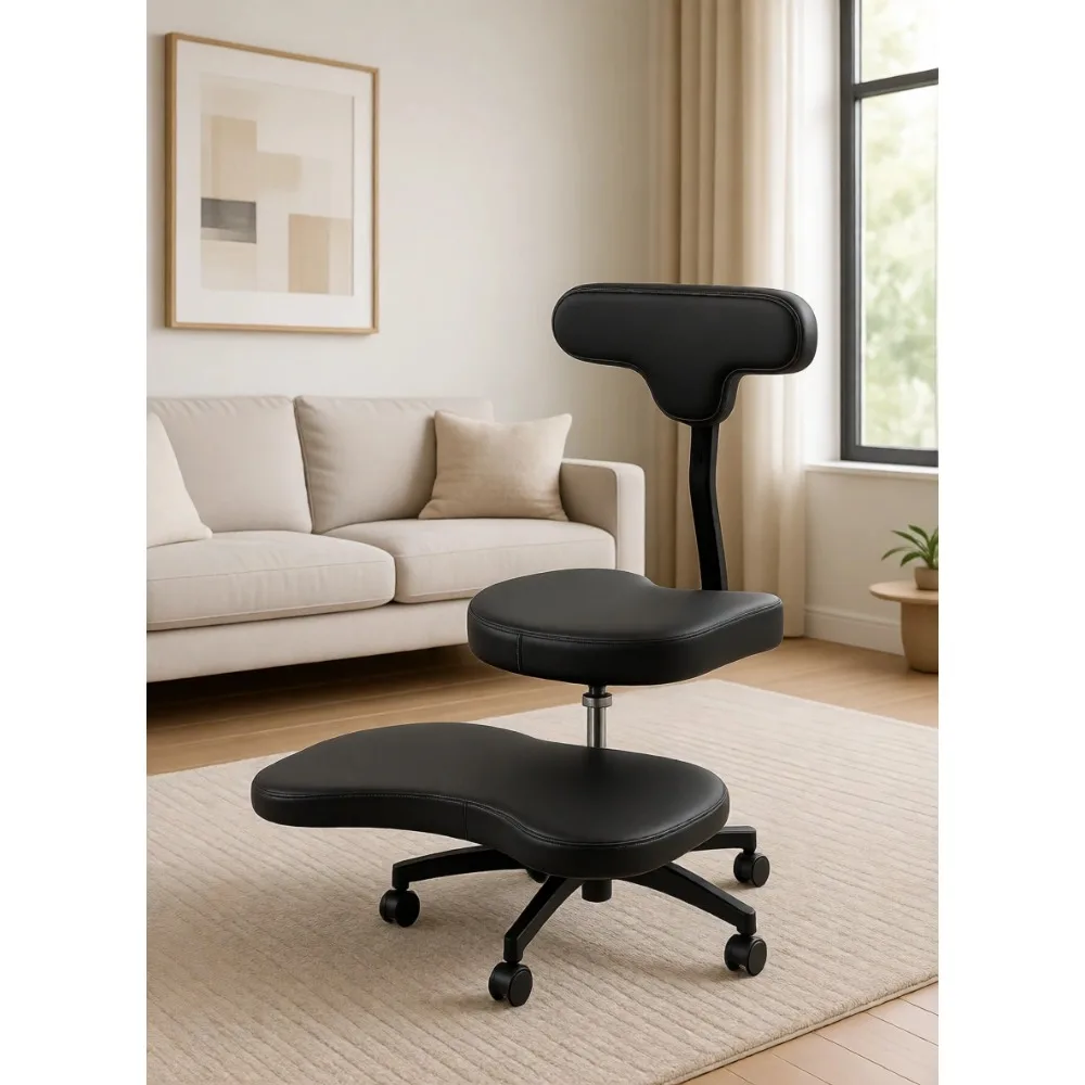 Cross Legged Office Chair with Back Support for Yoga, Meditation, and Concentration, Height Adjustable, Black