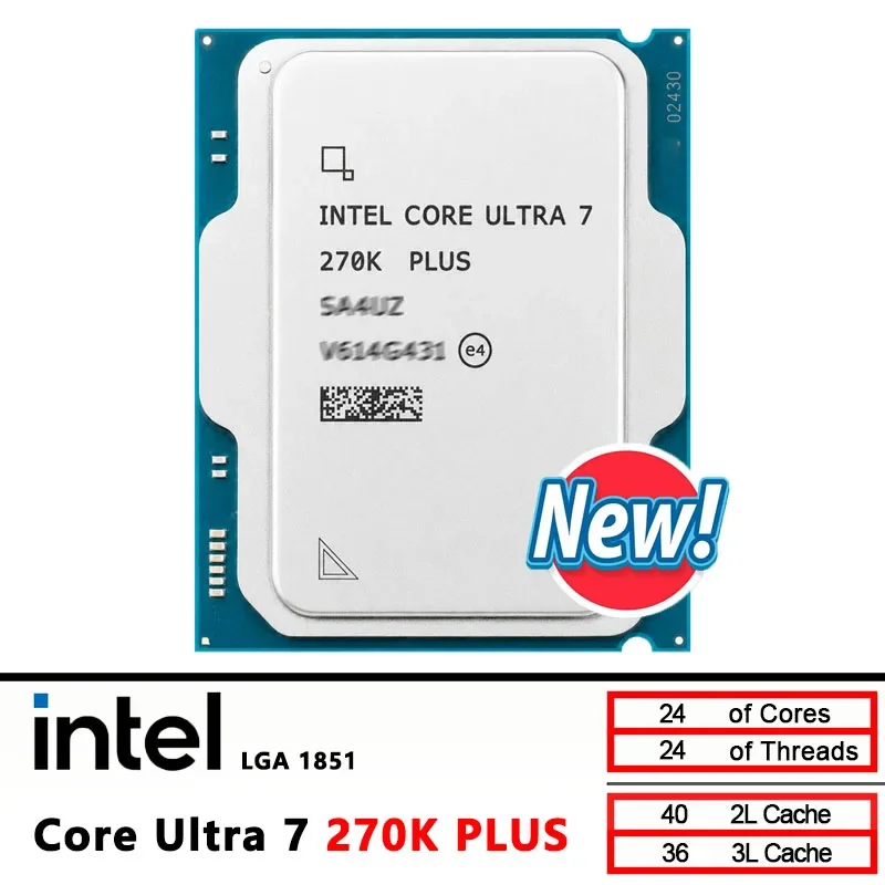 Intel Core Ultra 7 270K PLUS CPU Ultra 7 270K PLUS processor 3.2GHz 24 cores 24 threads LGA 1851 New but without Cooler
