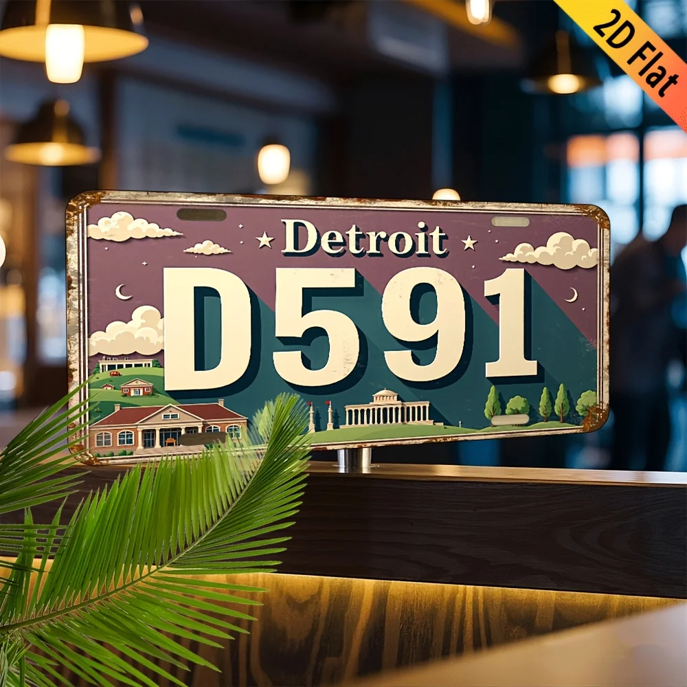 2D Flat - 1pc Vintage Detroit Aluminum Wall Decor Sign - Rustic Home, Cafe, or Bar Art - Indoor/Outdoor Use, High-DefinitionNo