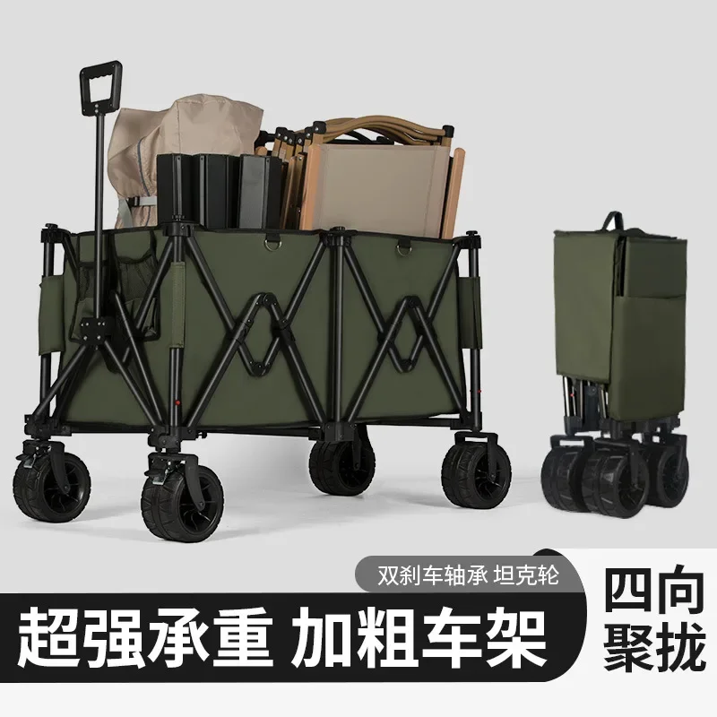 Wholesale Heavy-duty Outdoor Folding Portable Utility Grocery Beach Cart with Four Sand Big Wheels And Adjustable Handle