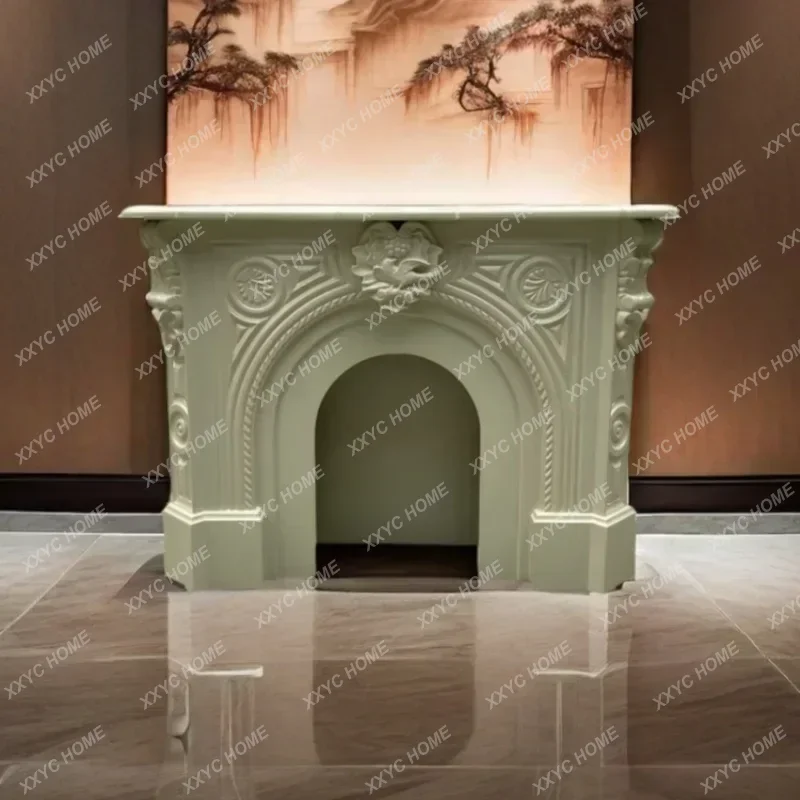 XX solid wood carving flower fireplace decorative frame retro porch rack narrow fireplace cabinet