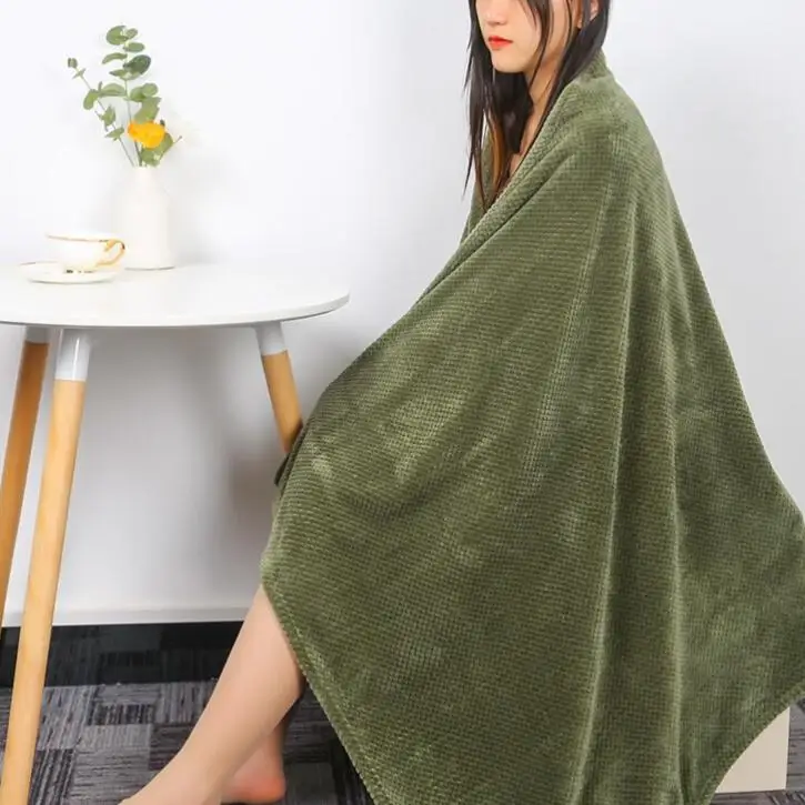 Poluoge Pure Color Flannel Blanket, Office Nap Blanket, Coral Fleece Air-Conditioning Blanket, Gift