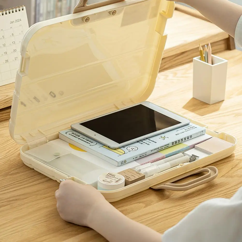 

A4 File Folder with Lock Handle Portable File Storage Box Waterproof School Office Examination Paper Document Organizer Case