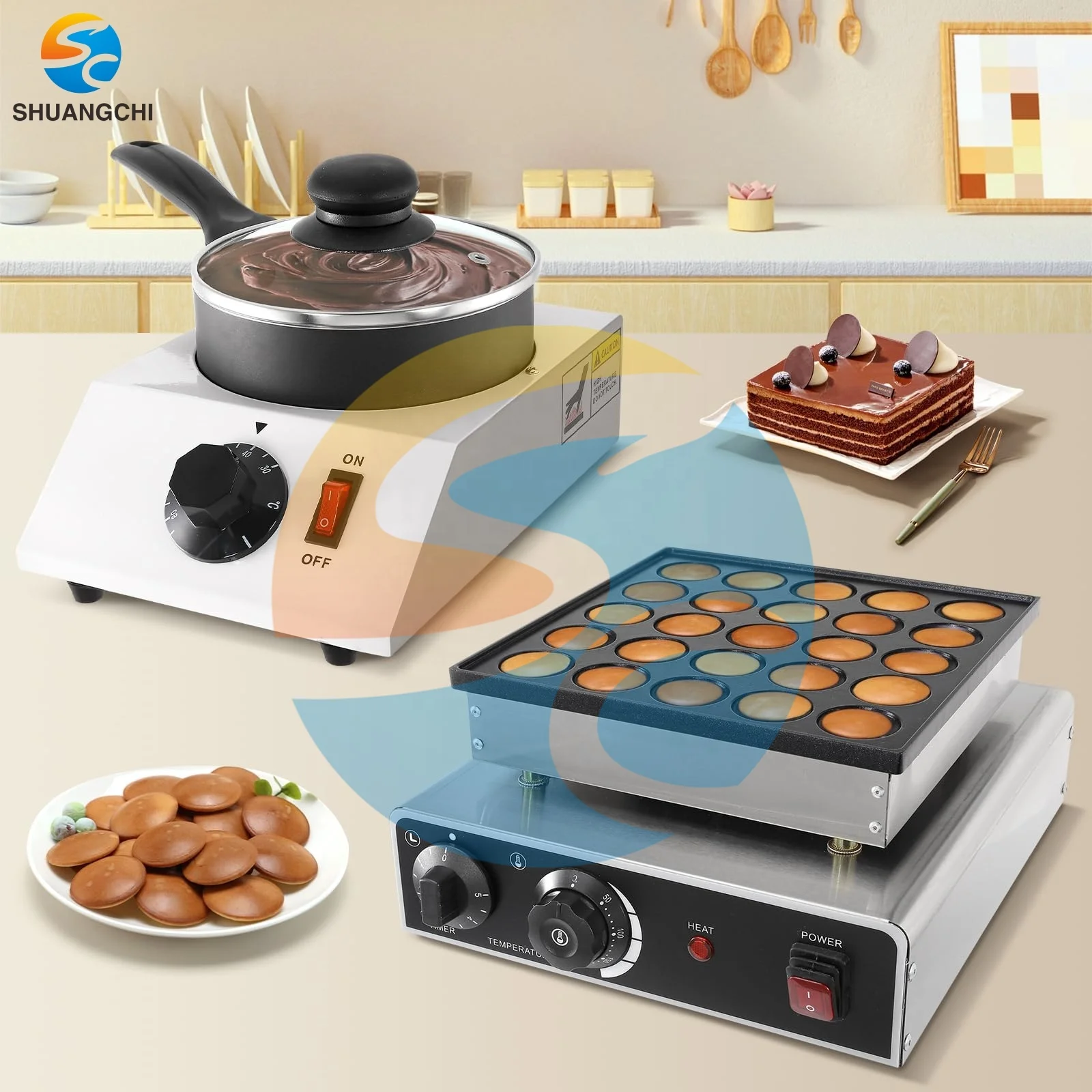 Shuangchi 25 Holes Pancake Machine Commercial Snack Equipment Electric Chocolate Melting Machine Waffle Baker Machine for Sale