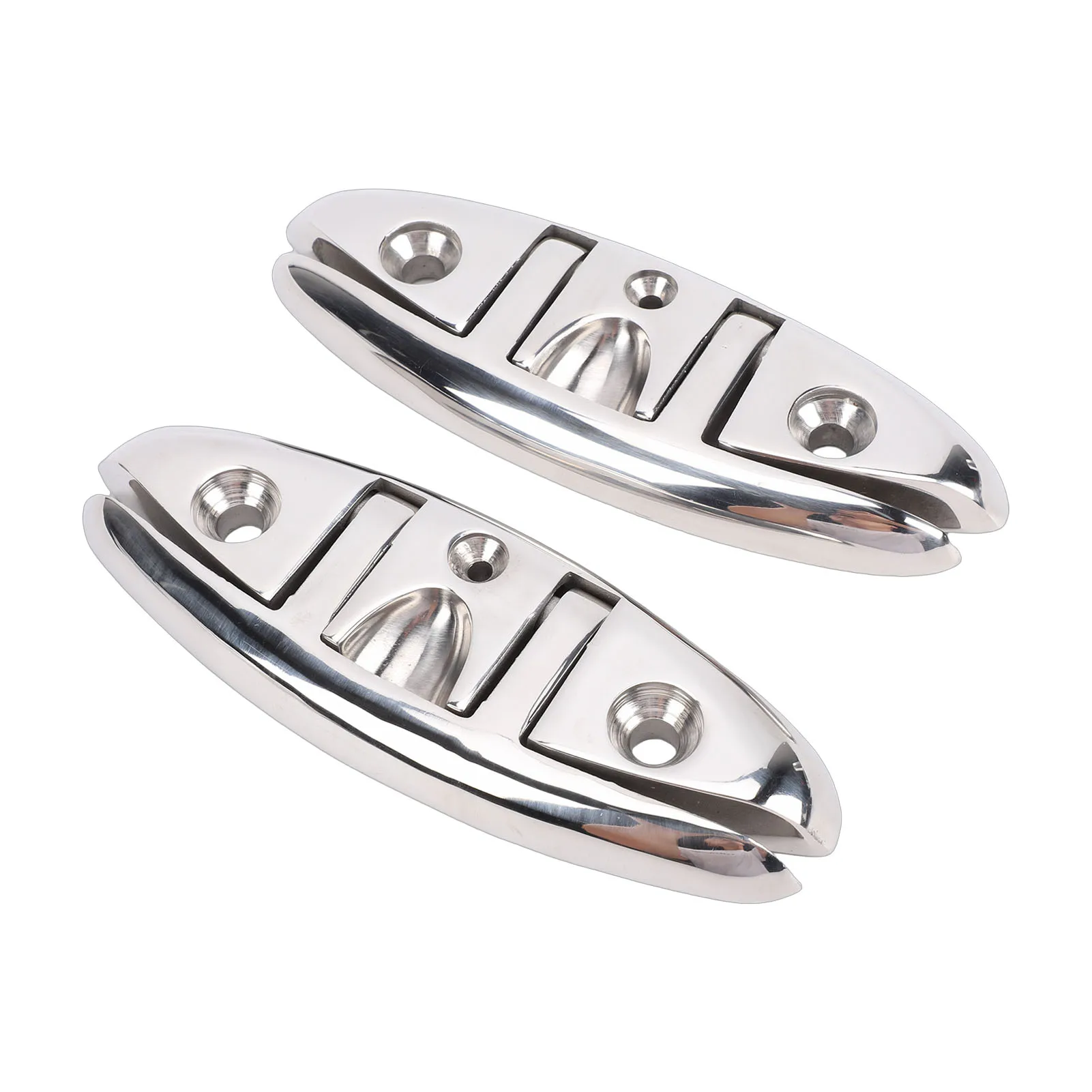 2 Sets 6in Boat Folding Mooring Cleat 316 Stainless Steel Flip Up Dock Cleats with Back Plates and Screw for Kayak Yacht Pontoon